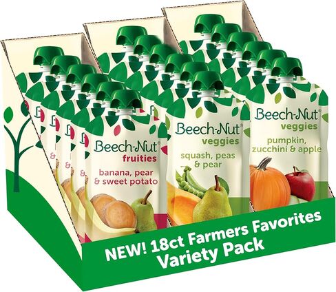 Beech-Nut Baby Food Pouches Variety Pack, NEW Farmer's Favorites Fruit & Veggie Purees Variety Pack, 3.5 oz (18 Pack) in Kuwait