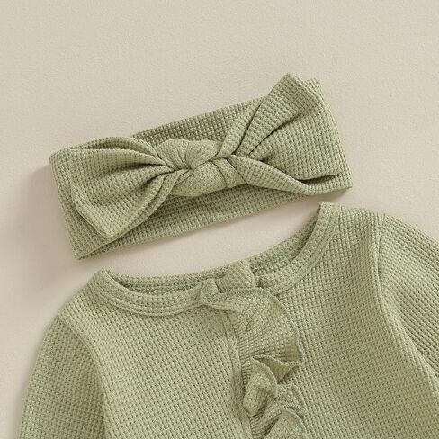 Newborn Baby Girl Clothes Footie Ruffle Trim Zipper Romper Jumpsuit Bodysuit Headband Coming Home Hospital Outfits in Kuwait