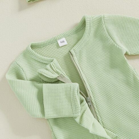 Newborn Baby Girl Clothes Footie Ruffle Trim Zipper Romper Jumpsuit Bodysuit Headband Coming Home Hospital Outfits in Kuwait