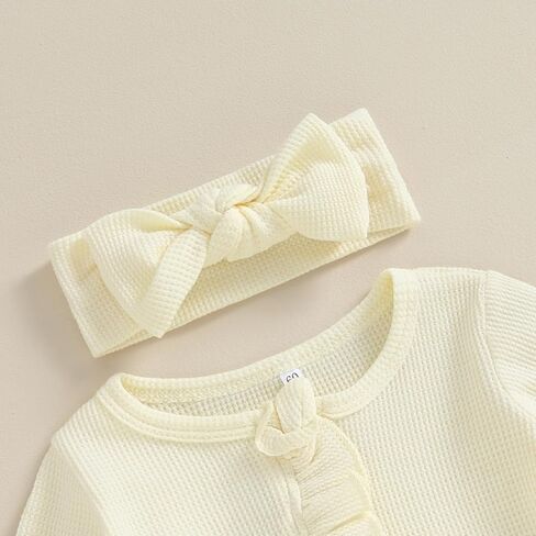 Newborn Baby Girl Clothes Footie Ruffle Trim Zipper Romper Jumpsuit Bodysuit Headband Coming Home Hospital Outfits in Kuwait