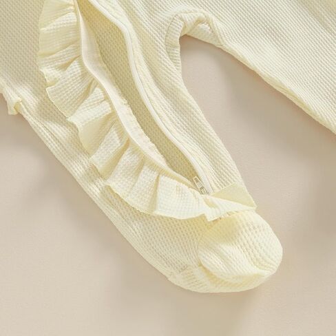 Newborn Baby Girl Clothes Footie Ruffle Trim Zipper Romper Jumpsuit Bodysuit Headband Coming Home Hospital Outfits in Kuwait