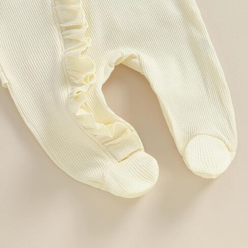 Newborn Baby Girl Clothes Footie Ruffle Trim Zipper Romper Jumpsuit Bodysuit Headband Coming Home Hospital Outfits in Kuwait