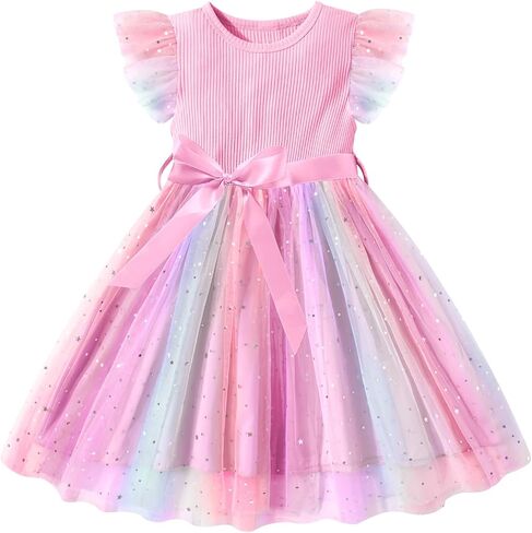 Vogseek Toddler Girls Tulle Dress Ruffle Sleeveless Summer Baby Girl Fashion Tutu Dresses 2-6Y in Kuwait