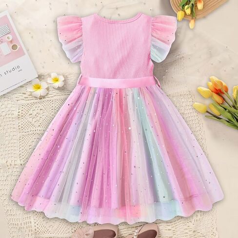 Vogseek Toddler Girls Tulle Dress Ruffle Sleeveless Summer Baby Girl Fashion Tutu Dresses 2-6Y in Kuwait