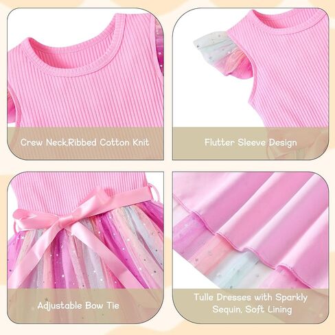 Vogseek Toddler Girls Tulle Dress Ruffle Sleeveless Summer Baby Girl Fashion Tutu Dresses 2-6Y in Kuwait