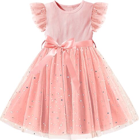 Vogseek Toddler Girls Tulle Dress Ruffle Sleeveless Summer Baby Girl Fashion Tutu Dresses 2-6Y in Kuwait