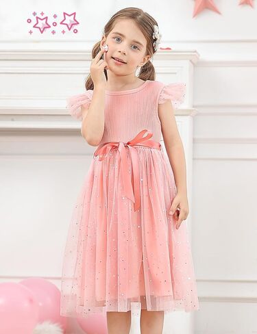 Vogseek Toddler Girls Tulle Dress Ruffle Sleeveless Summer Baby Girl Fashion Tutu Dresses 2-6Y in Kuwait