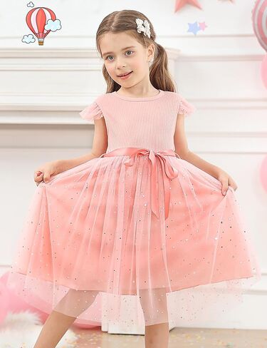 Vogseek Toddler Girls Tulle Dress Ruffle Sleeveless Summer Baby Girl Fashion Tutu Dresses 2-6Y in Kuwait