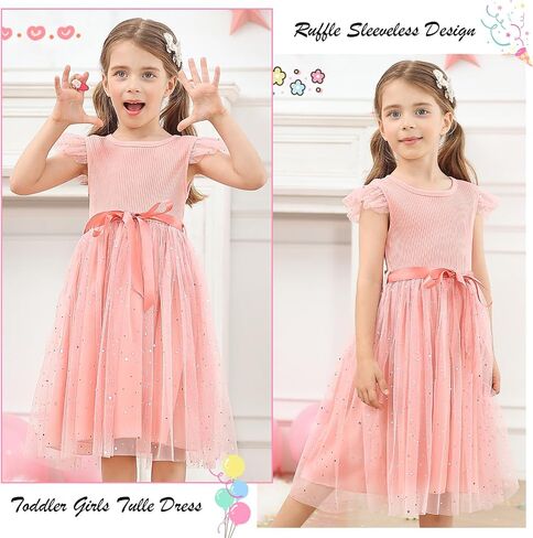 Vogseek Toddler Girls Tulle Dress Ruffle Sleeveless Summer Baby Girl Fashion Tutu Dresses 2-6Y in Kuwait