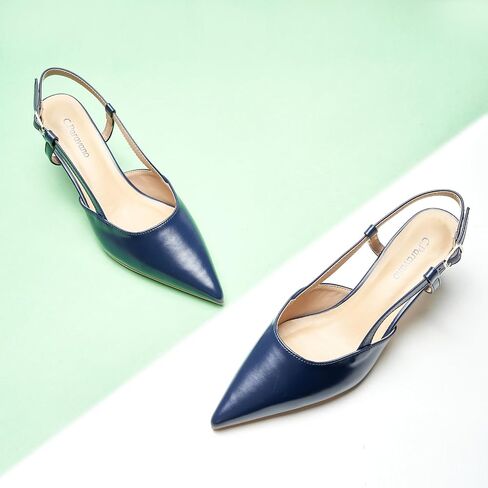 C.Paravano Slingback Enels للنساء المدببة بأصابع إصبع القدم الصنادل مدببة الكعب المطبوع قطرة هريرة على حذاء مضخات العمل in Saudi Arabia