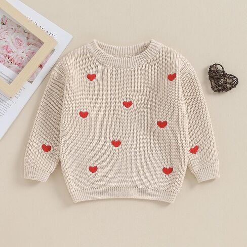 Newborn Baby Girl Valentines Sweater Heart Embroidery Long Sleeve Knitted Pullovers Cute Fall Winter Clothes in Saudi Arabia