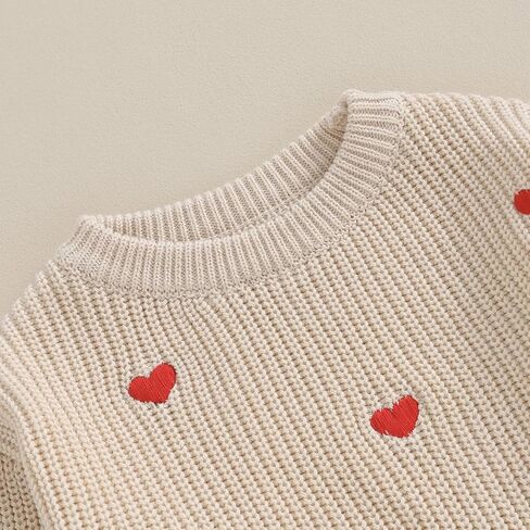 Newborn Baby Girl Valentines Sweater Heart Embroidery Long Sleeve Knitted Pullovers Cute Fall Winter Clothes in Saudi Arabia