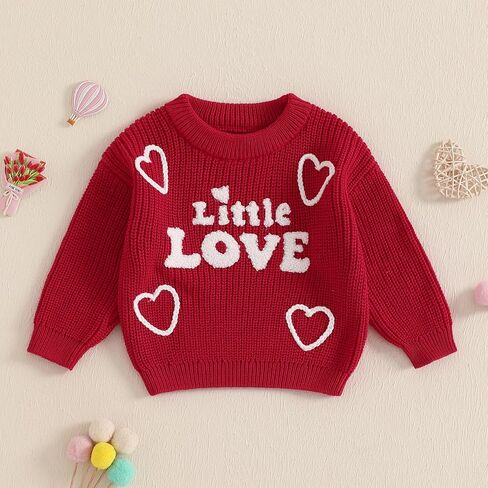 Newborn Baby Girl Valentines Sweater Heart Embroidery Long Sleeve Knitted Pullovers Cute Fall Winter Clothes in Saudi Arabia