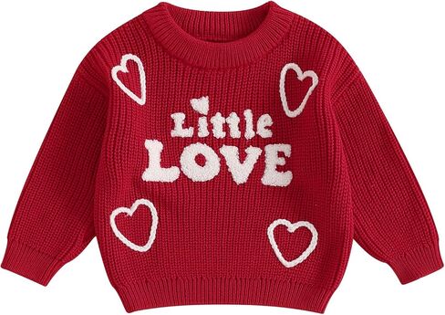 Toddler Baby Girl Valentines Day Outfit Little Love Heart Knit Sweater Long Sleeve Crewneck Pullover Fall Cute Top in Saudi Arabia