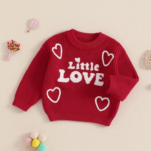 Toddler Baby Girl Valentines Day Outfit Little Love Heart Knit Sweater Long Sleeve Crewneck Pullover Fall Cute Top in Saudi Arabia
