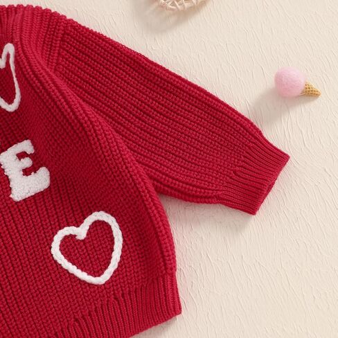 Toddler Baby Girl Valentines Day Outfit Little Love Heart Knit Sweater Long Sleeve Crewneck Pullover Fall Cute Top in Saudi Arabia