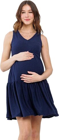 LaClef Womens Sleeveless Empire Waist Maternity Dot Dress with Pockets in Saudi Arabia