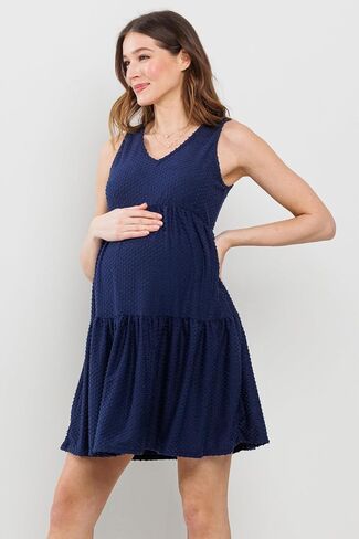 LaClef Womens Sleeveless Empire Waist Maternity Dot Dress with Pockets in Saudi Arabia