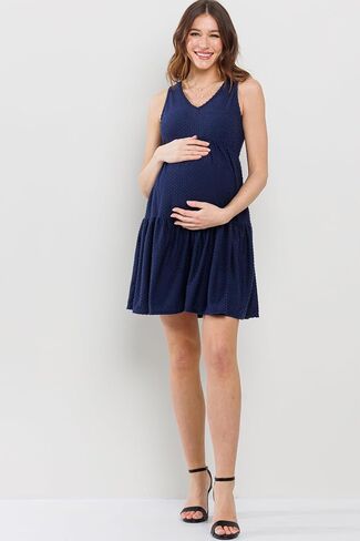 LaClef Womens Sleeveless Empire Waist Maternity Dot Dress with Pockets in Saudi Arabia
