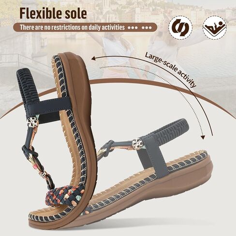 Littleplum Women Sandals Arch Support Handmade Bohemian Braided Flat Sandals Comfort Walking Beach Ankle Elastic Summer Shoes in Kuwait