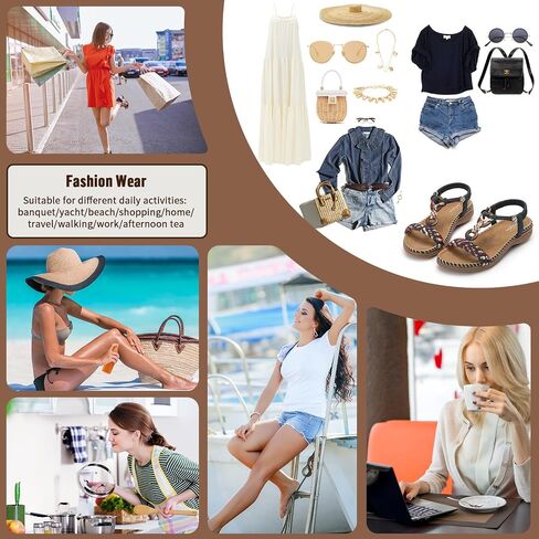 Littleplum Women Sandals Arch Support Handmade Bohemian Braided Flat Sandals Comfort Walking Beach Ankle Elastic Summer Shoes in Kuwait