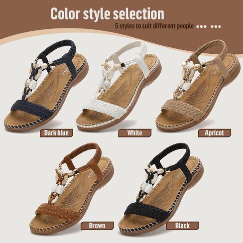 Littleplum Women Sandals Arch Support Handmade Bohemian Braided Flat Sandals Comfort Walking Beach Ankle Elastic Summer Shoes in Kuwait