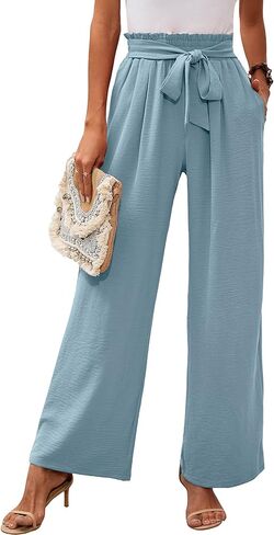 Womens Wide Leg Pants high wiasted Adjustable Tied Lightweight Busniness Vcation Fall Casual Trouser with Pockets in Saudi Arabia