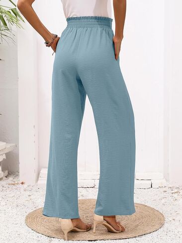 Womens Wide Leg Pants high wiasted Adjustable Tied Lightweight Busniness Vcation Fall Casual Trouser with Pockets in Saudi Arabia