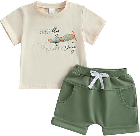 Kupretty Baby Boy Clothes Toddler Summer Funny Letter Graphic T-Shirt Shirts + Pockets Shorts Set Vintage Farm Outfit in Kuwait
