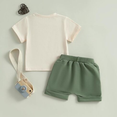 Kupretty Baby Boy Clothes Toddler Summer Funny Letter Graphic T-Shirt Shirts + Pockets Shorts Set Vintage Farm Outfit in Kuwait
