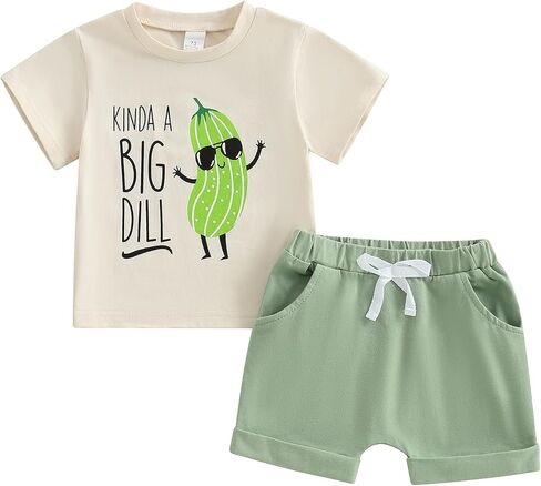 Kupretty Baby Boy Clothes Toddler Summer Funny Letter Graphic T-Shirt Shirts + Pockets Shorts Set Vintage Farm Outfit in Kuwait