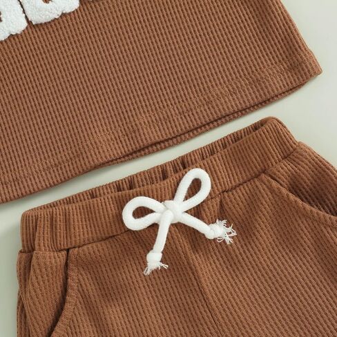 Toddler Baby Boy Summer Clothes Embroidered Waffle Short Sleeve T-Shirts Elastic Shorts Newborn Infant Boy Outfits in Kuwait