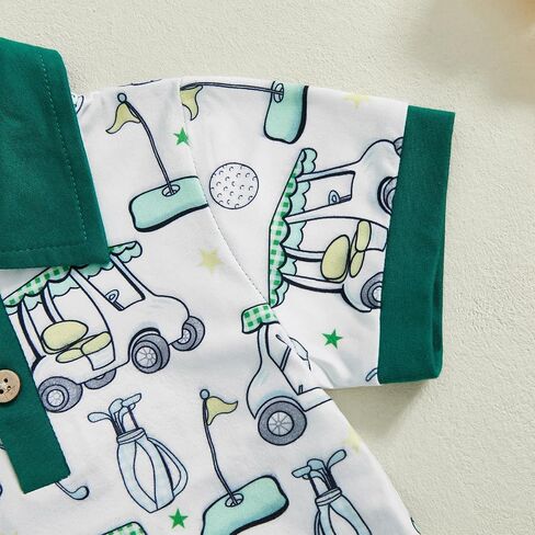Toddler Baby Boy Golf Outfit Short Sleeve Golf Cart Polo T Shirts Top and Shorts Set 2Pcs Golf Theme Summer Clothes in Kuwait