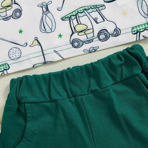 Toddler Baby Boy Golf Outfit Short Sleeve Golf Cart Polo T Shirts Top and Shorts Set 2Pcs Golf Theme Summer Clothes in Kuwait