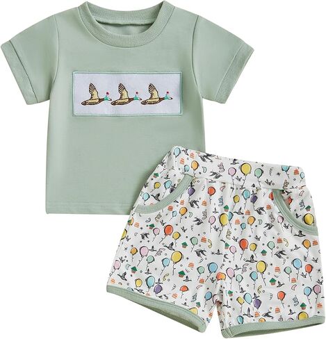 Toddler Baby Boy Summer Clothes Duck Print Short Sleeves T-Shirt Elastic Camouflage Shorts 2 Piece Outfit in Kuwait