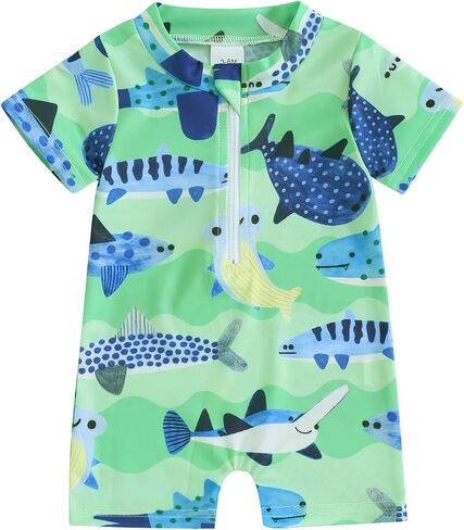 Toddler Boys Swimsuit Infant Sun Protection Rash Guard Wetsuit Zipper One Piece Short Sleeve Beach Bathing Suits in Saudi Arabia