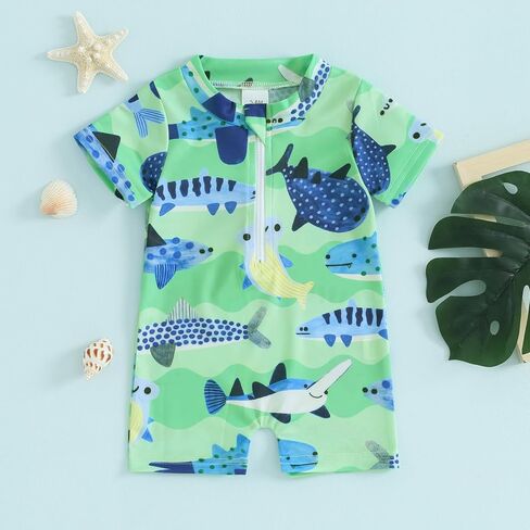 Toddler Boys Swimsuit Infant Sun Protection Rash Guard Wetsuit Zipper One Piece Short Sleeve Beach Bathing Suits in Saudi Arabia