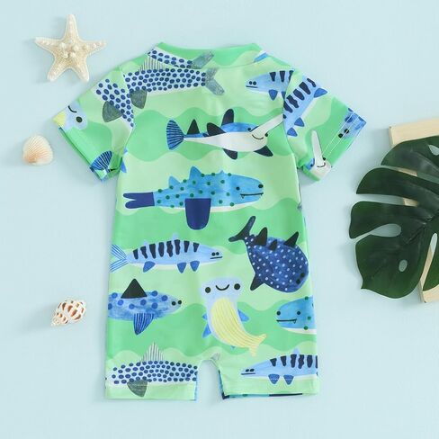 Toddler Boys Swimsuit Infant Sun Protection Rash Guard Wetsuit Zipper One Piece Short Sleeve Beach Bathing Suits in Saudi Arabia