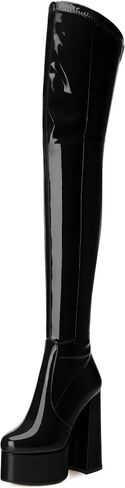 WAYDERNS Over the Knee Boots for Women Patent Leather Platform Block High Heel Round Toe 5.9 Inch Side Zipper Long Boots Sexy Dating Party Evening Thigh High Boots in Saudi Arabia
