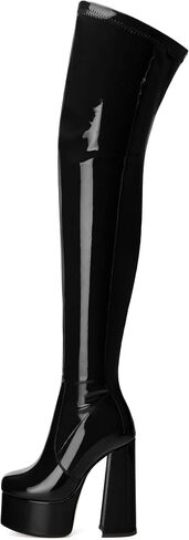 WAYDERNS Over the Knee Boots for Women Patent Leather Platform Block High Heel Round Toe 5.9 Inch Side Zipper Long Boots Sexy Dating Party Evening Thigh High Boots in Saudi Arabia