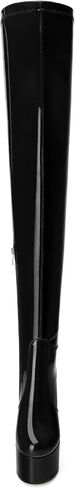 WAYDERNS Over the Knee Boots for Women Patent Leather Platform Block High Heel Round Toe 5.9 Inch Side Zipper Long Boots Sexy Dating Party Evening Thigh High Boots in Saudi Arabia