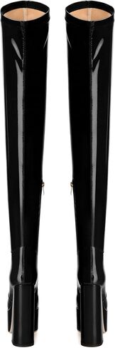WAYDERNS Over the Knee Boots for Women Patent Leather Platform Block High Heel Round Toe 5.9 Inch Side Zipper Long Boots Sexy Dating Party Evening Thigh High Boots in Saudi Arabia