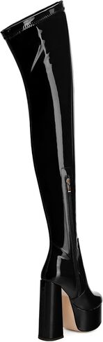 WAYDERNS Over the Knee Boots for Women Patent Leather Platform Block High Heel Round Toe 5.9 Inch Side Zipper Long Boots Sexy Dating Party Evening Thigh High Boots in Saudi Arabia