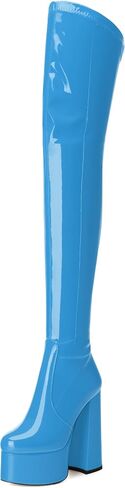 WAYDERNS Over the Knee Boots for Women Patent Leather Platform Block High Heel Round Toe 5.9 Inch Side Zipper Long Boots Sexy Dating Party Evening Thigh High Boots in Saudi Arabia