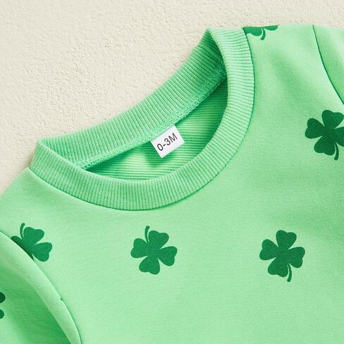 Muasaaluxi Newborn Baby Girl Boy St Patricks Day Outfit Four Leaf Clover Romper Long Sleeve Bodysuit Jumpsuit 0-18M in Saudi Arabia