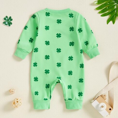 Muasaaluxi Newborn Baby Girl Boy St Patricks Day Outfit Four Leaf Clover Romper Long Sleeve Bodysuit Jumpsuit 0-18M in Saudi Arabia