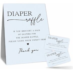Baby Shower Diaper Raffle Games, 1 Self-Standing Sign With 50 Diaper Raffle Tickets, Gender Reveal, Baby Announcement, Baby Shower Party Decorations & Supplies (Cornflower Blue) - A08
