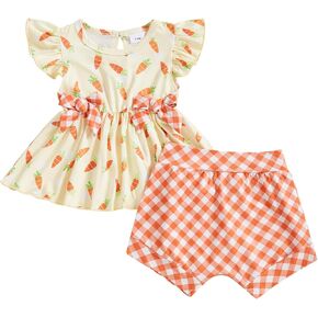Winioder Baby Girls First Easter Watter Toffle Short Short Babydoll Tops and Blaid Bloomers Shorts Cute Summer Cloths Sets in Kuwait