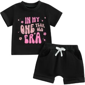 WZTYYDS Baby Girl First Birthday Outfit In My One Year Old Era Top Short Sleeve 1st Birthday Shirt + Casual Shorts Set