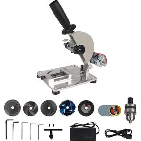 RATTMMOTOR Q08-3 Multipurpose Portable Small Hobby Table Saw Cutting Machine 110V-220V, 0-45° Angle Adjustable, 795 Motor Dual Shaft for Wood, Plastic, Aluminium, Stainless Steel (Deluxe Set)
